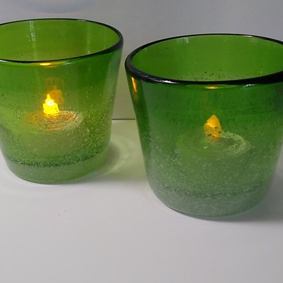 Green Blown Glass Votive Candle Holders - Picture 3 of 6